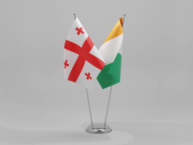 Cote D Ivoire - Georgia İşbirliği Bayrakları, Beyaz Arkaplan - 3D Render