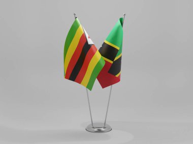 Saint Kitts ve Nevis - Zimbabwe İşbirliği Bayrakları, Beyaz Arkaplan - 3D Render
