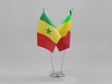 Mali - Senegal İşbirliği Bayrakları, Beyaz Arkaplan - 3D Render