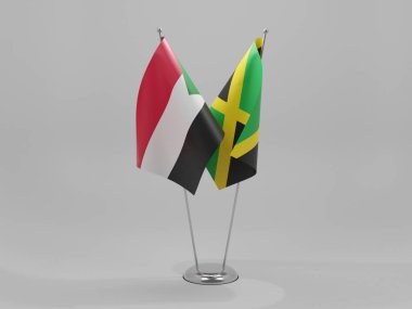 Jamaika - Sudan İşbirliği Bayrakları, Beyaz Arkaplan - 3D Render