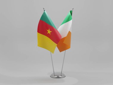 İrlanda - Kamerun İşbirliği Bayrakları, Beyaz Arkaplan - 3D Render