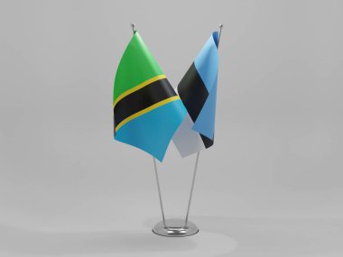 Estonya - Tanzanya İşbirliği Bayrakları, Beyaz Arkaplan - 3D Render