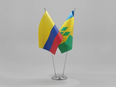 Saint Vincent ve The Grenadines - Kolombiya İşbirliği Bayrakları, Beyaz Arkaplan - 3D Render