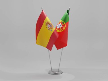 Portekiz - İspanya İşbirliği Bayrakları, Beyaz Arkaplan - 3D Yapılandırma