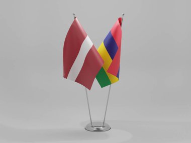Mauritius - Letonya İşbirliği Bayrakları, Beyaz Arkaplan - 3D Render
