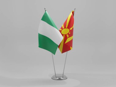 Makedonya - Nijerya İşbirliği Bayrakları, Beyaz Arkaplan - 3D Hazırlama