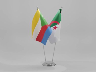 Cezayir - Komoros İşbirliği Bayrakları, Beyaz Arkaplan - 3D Render