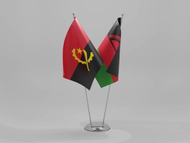 Malawi - Angola İşbirliği Bayrakları, Beyaz Arkaplan - 3D Render