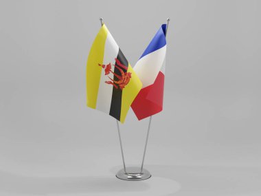 Fransa - Brunei İşbirliği Bayrakları, Beyaz Arkaplan - 3D Hazırlama