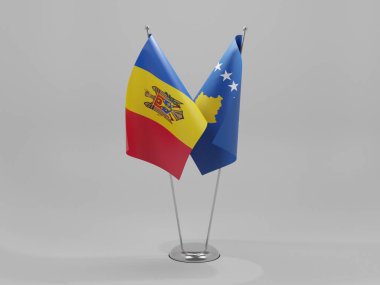 Kosova - Moldova İşbirliği Bayrakları, Beyaz Arkaplan - 3D Hazırlama