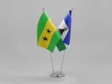 Lesotho - Sao Tome ve Principe İşbirliği Bayrakları, Beyaz Arkaplan - 3D Render