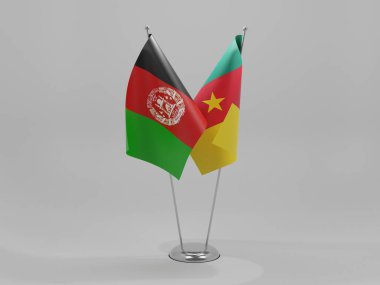 Kamerun - Afganistan İşbirliği Bayrakları, Beyaz Arkaplan - 3D Yapılandırma