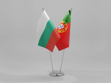 Portekiz - Bulgaristan İşbirliği Bayrakları, Beyaz Arkaplan - 3D Hazırlama