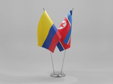 Kuzey Kore - Kolombiya İşbirliği Bayrakları, Beyaz Arkaplan - 3D Render