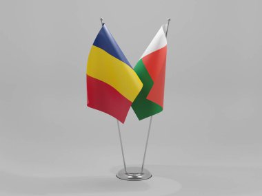 Madagaskar - Chad İşbirliği Bayrakları, Beyaz Arkaplan - 3D Render