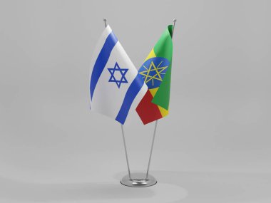 Etiyopya - İsrail İşbirliği Bayrakları, Beyaz Arkaplan - 3D Render