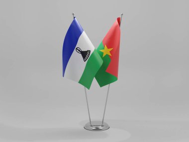 Burkina Faso - Lesotho İşbirliği Bayrakları, Beyaz Arkaplan - 3D Render