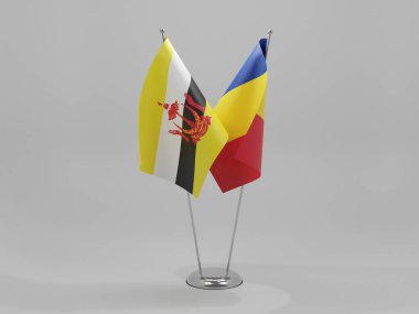Romanya - Brunei İşbirliği Bayrakları, Beyaz Arkaplan - 3D Hazırlama