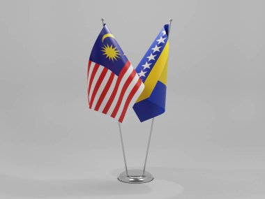 Bosna-Hersek - Malezya İşbirliği Bayrakları, Beyaz Arkaplan - 3D Hazırlama