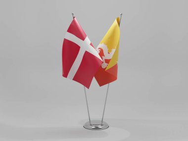 Bhutan - Danimarka İşbirliği Bayrakları, Beyaz Arkaplan - 3D Render