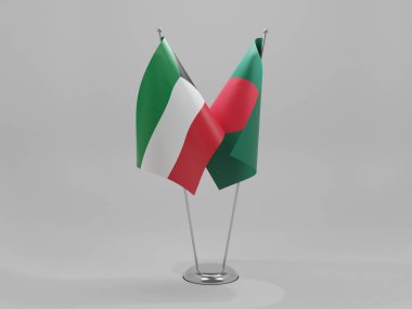 Bangladeş - Kuveyt İşbirliği Bayrakları, Beyaz Arkaplan - 3D Render