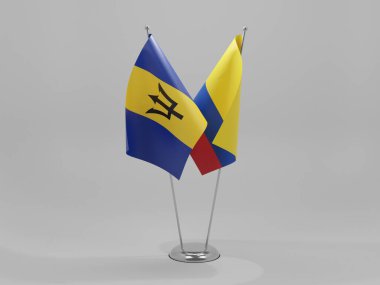 Kolombiya - Barbados İşbirliği Bayrakları, Beyaz Arkaplan - 3D Render
