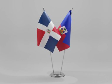 Haiti - Dominik Cumhuriyeti İşbirliği Bayrakları, Beyaz Arkaplan - 3D Render