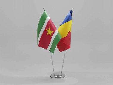 Romanya - SurinName Cooperation Flags, White Background - 3D Render