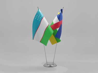 Orta Afrika Cumhuriyeti - Özbekistan İşbirliği Bayrakları, Beyaz Arkaplan - 3D Render