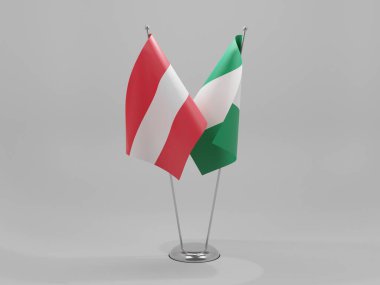 Nijerya - Avusturya İşbirliği Bayrakları, Beyaz Arkaplan - 3D Render