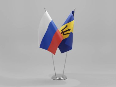 Barbados - Rusya İşbirliği Bayrakları, Beyaz Arkaplan - 3D Render