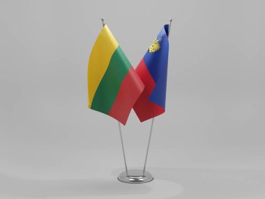 Liechtenstein - Litvanya İşbirliği Bayrakları, Beyaz Arkaplan - 3D Render