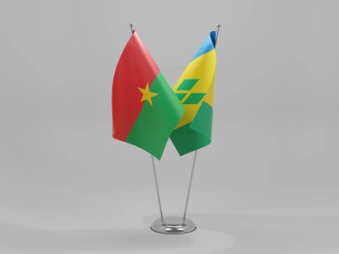 Saint Vincent ve The Grenadines - Burkina Faso İşbirliği Bayrakları, Beyaz Arkaplan - 3D Render