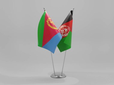Afganistan - Eritre İşbirliği Bayrakları, Beyaz Arkaplan - 3D Render