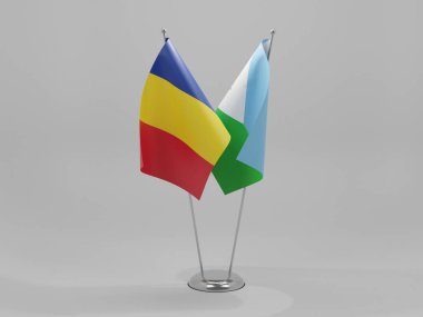 Cibuti - Romanya İşbirliği Bayrakları, Beyaz Arkaplan - 3D Render