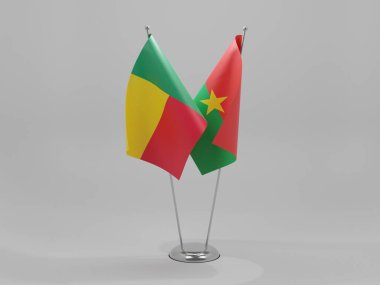 Burkina Faso - Benin İşbirliği Bayrakları, Beyaz Arkaplan - 3D Render