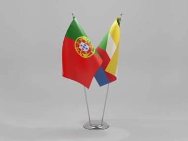 Komoros - Portekiz İşbirliği Bayrakları, Beyaz Arkaplan - 3D Render