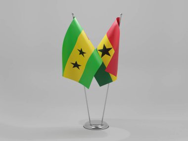 Gana - Sao Tome ve Principe İşbirliği Bayrakları, Beyaz Arkaplan - 3D Render