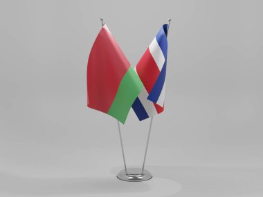 Kosta Rika - Belarus İşbirliği Bayrakları, Beyaz Arkaplan - 3D Render