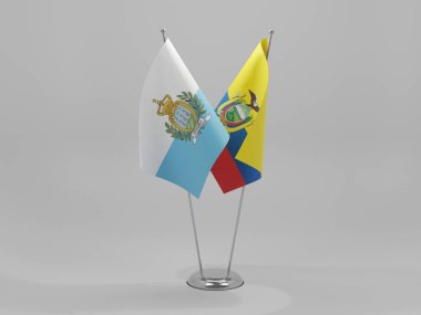 Ekvador - San Marino İşbirliği Bayrakları, Beyaz Arkaplan - 3D Render