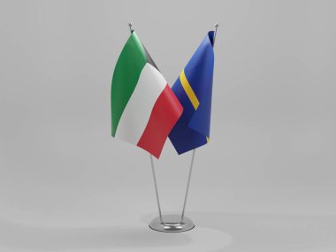 Nauru - Kuveyt İşbirliği Bayrakları, Beyaz Arkaplan - 3D Render