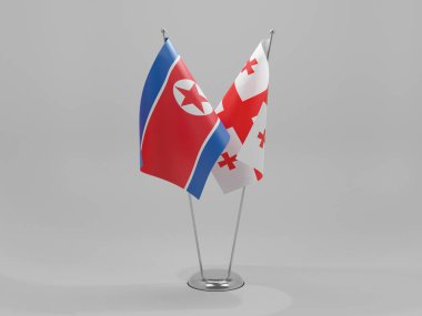 Gürcistan - Kuzey Kore İşbirliği Bayrakları, Beyaz Arkaplan - 3D Render