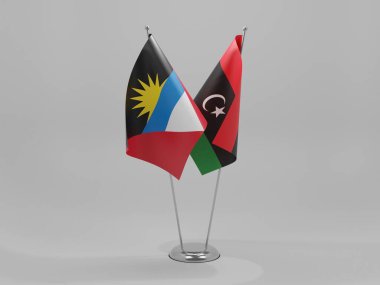 Libya - Antigua ve Barbuda İşbirliği Bayrakları, Beyaz Arkaplan - 3D Yapılandırma