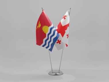 Gürcistan - Kiribati İşbirliği Bayrakları, Beyaz Arkaplan - 3D Render