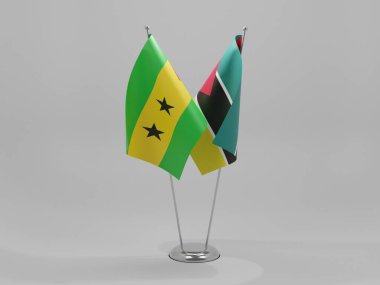 Mozambik - Sao Tome ve Principe İşbirliği Bayrakları, Beyaz Arkaplan - 3D Render