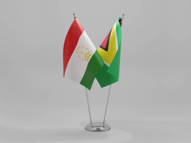 Guyana - Tacikistan İşbirliği Bayrakları, Beyaz Arkaplan - 3D Render