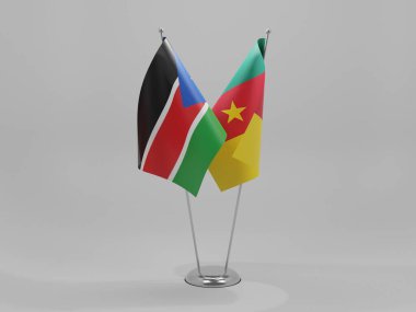 Kamerun - Güney Sudan İşbirliği Bayrakları, Beyaz Arkaplan - 3D Render