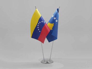 Kosova - Venezuela İşbirliği Bayrakları, Beyaz Arkaplan - 3D Hazırlama