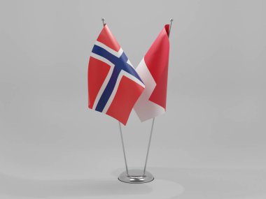 Endonezya - Norveç İşbirliği Bayrakları, Beyaz Arkaplan - 3D Render