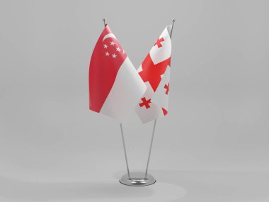 Gürcistan - Singapur İşbirliği Bayrakları, Beyaz Arkaplan - 3D Render